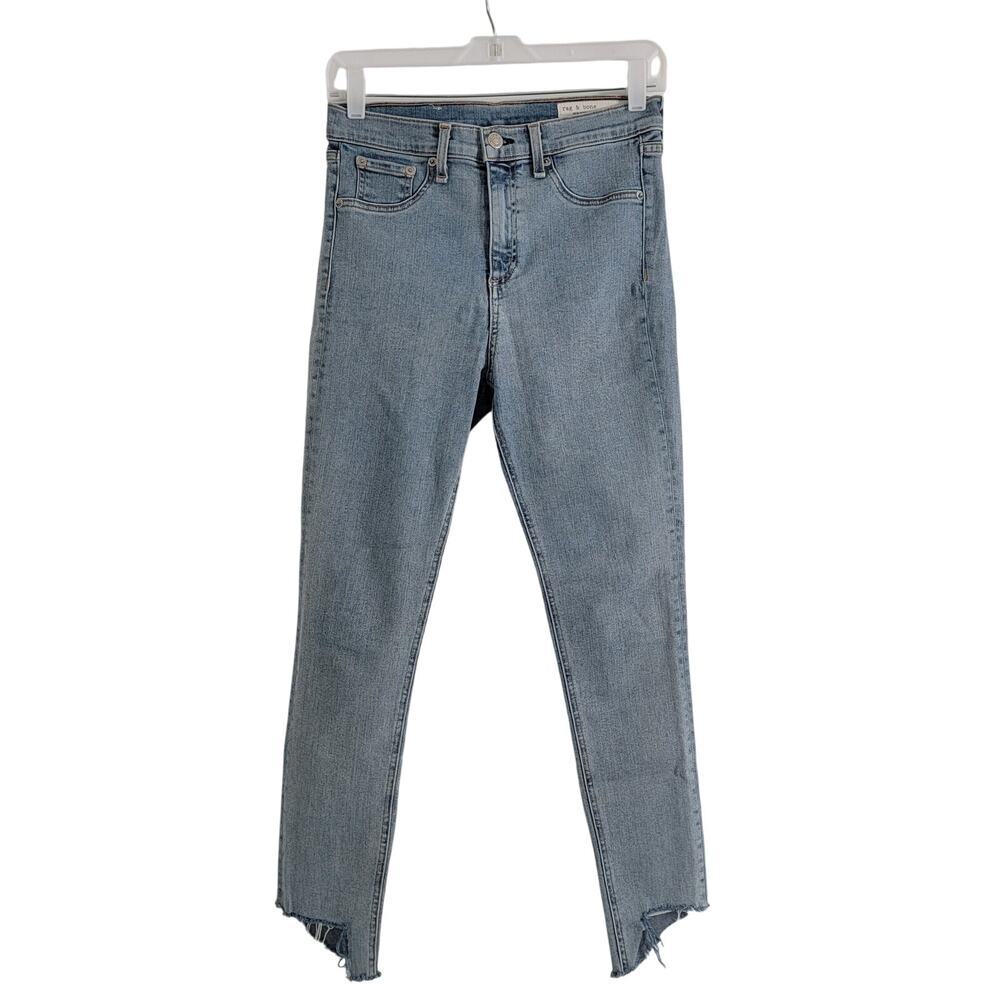 Rag & Bone High-Rise Step Hem Frayed Skinny Cropped Jeans Light Wash Size 29 - Picture 3 of 8